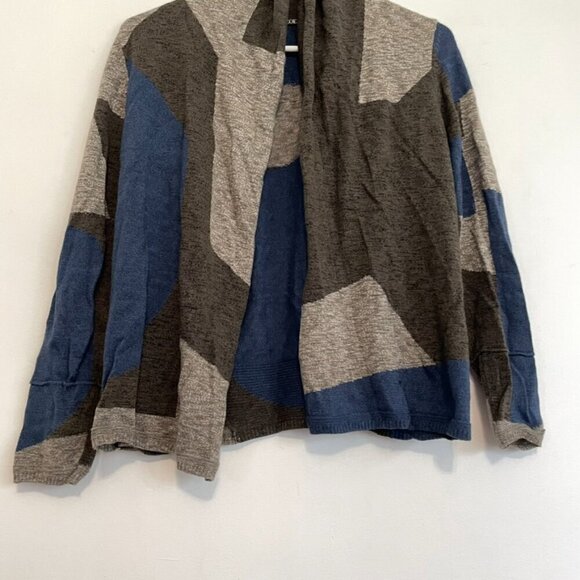 NIC+ZOE Tan Brown ish Blue Colorblock Geo Geometric Open Cardigan PETITE PP / XS - Picture 6 of 15